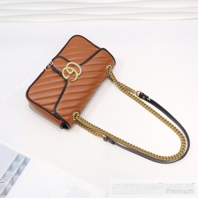 Gucci GG Diagonal Marmont Small Shoulder Bag ‎443497 Cognac Brown/Black 2019 (MINGH-9061110)