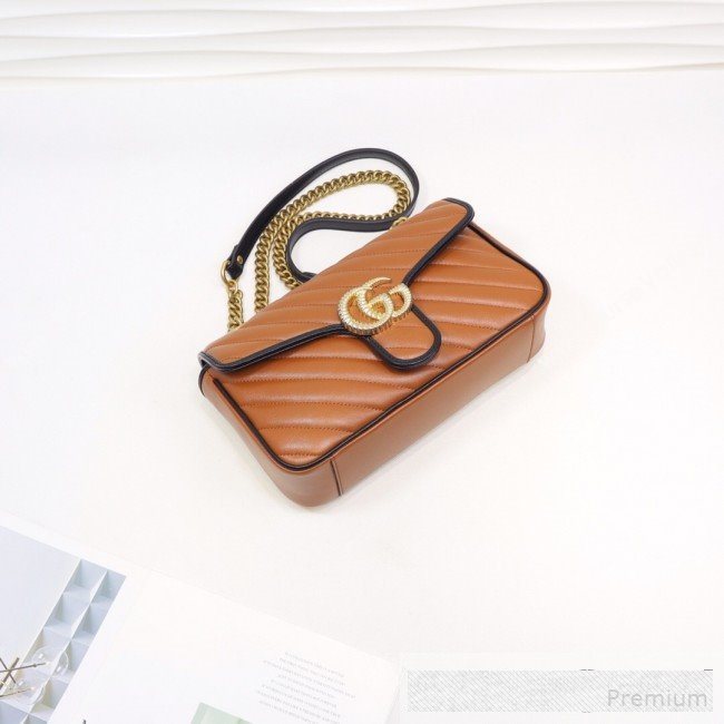 Gucci GG Diagonal Marmont Small Shoulder Bag ‎443497 Cognac Brown/Black 2019 (MINGH-9061110)