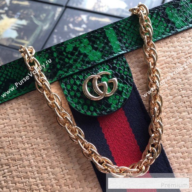 Gucci Ophidia Straw Small Shoulder Bag with Snakeskin Trim Beige/Green 2019 (DLH-9061111)