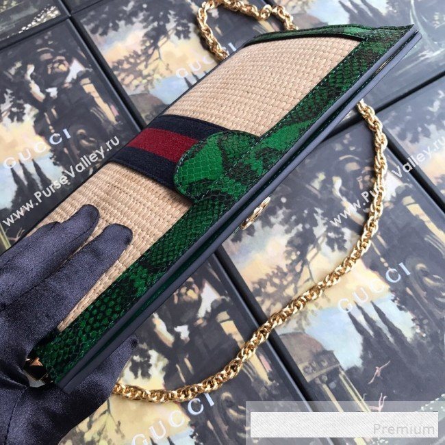 Gucci Ophidia Straw Small Shoulder Bag with Snakeskin Trim Beige/Green 2019 (DLH-9061111)