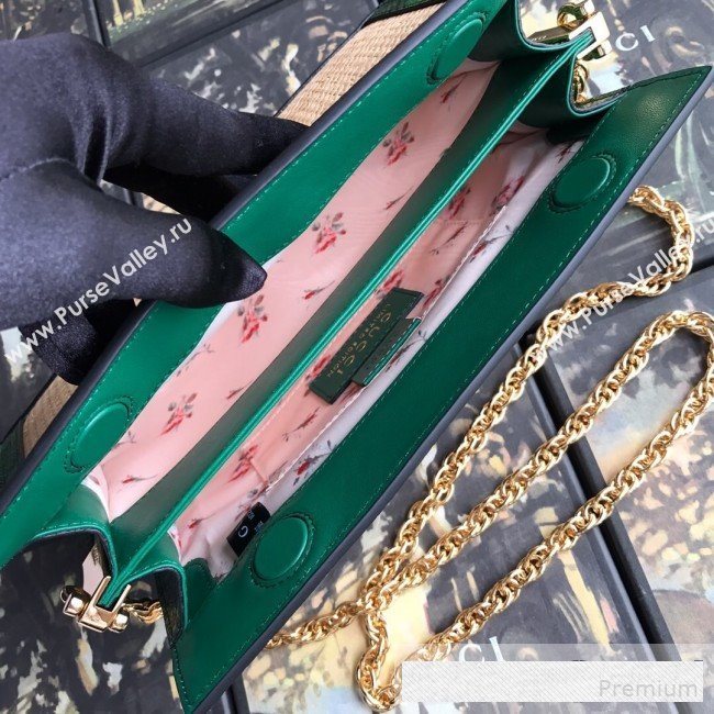 Gucci Ophidia Straw Small Shoulder Bag with Snakeskin Trim Beige/Green 2019 (DLH-9061111)