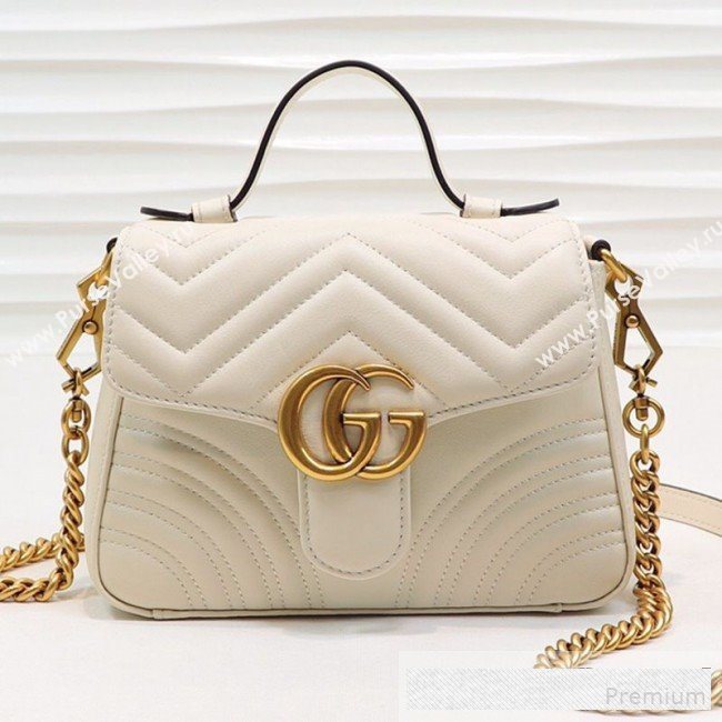 Gucci GG Marmont Leather Mini Top Handle Bag 547260 White 2019 (MINGH-9061102)