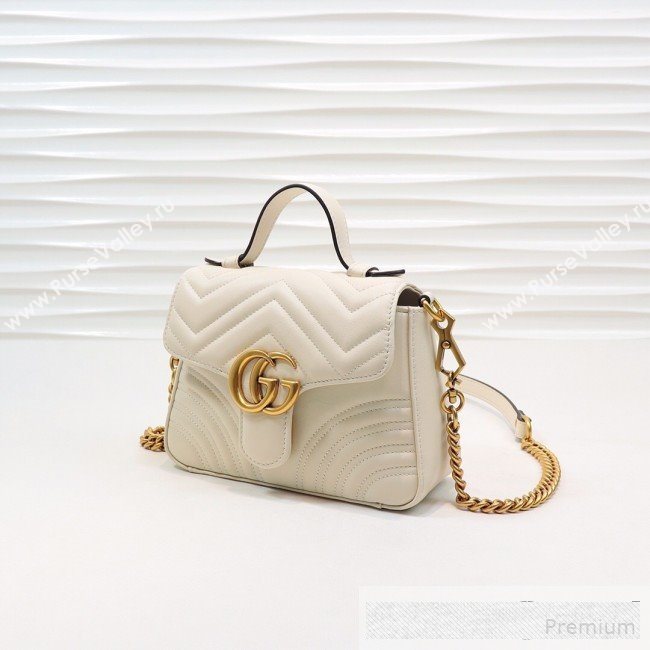 Gucci GG Marmont Leather Mini Top Handle Bag 547260 White 2019 (MINGH-9061102)