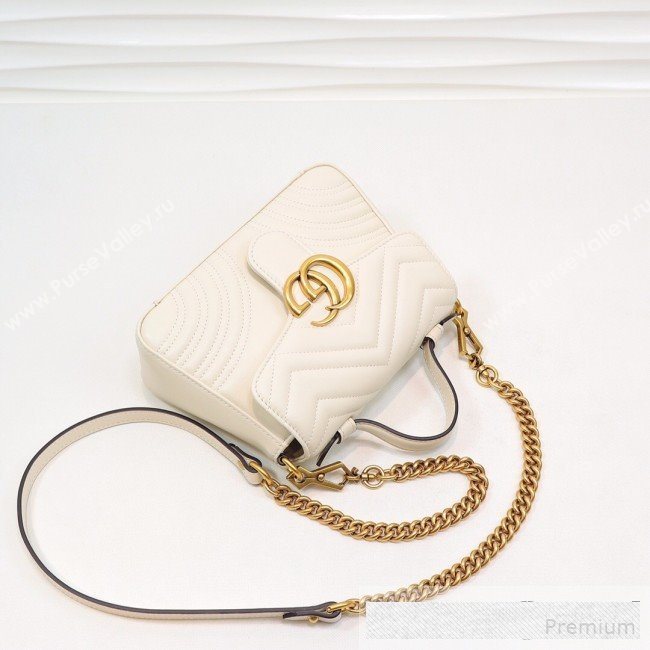 Gucci GG Marmont Leather Mini Top Handle Bag 547260 White 2019 (MINGH-9061102)