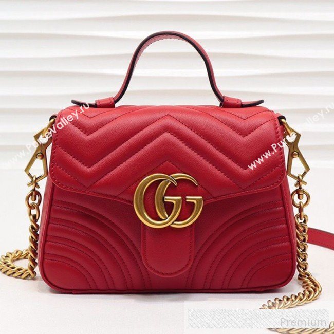 Gucci GG Marmont Leather Mini Top Handle Bag 547260 Red 2019 (MINGH-9061101)