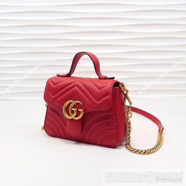 Gucci GG Marmont Leather Mini Top Handle Bag 547260 Red 2019 (MINGH-9061101)