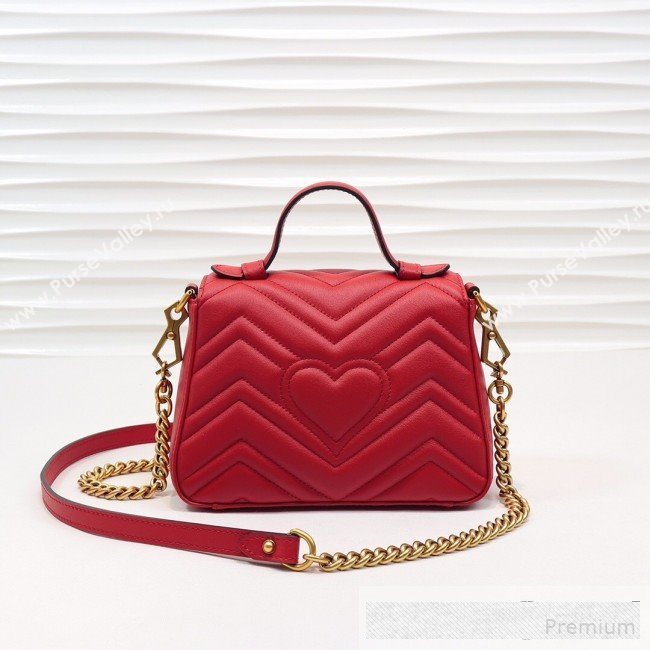 Gucci GG Marmont Leather Mini Top Handle Bag 547260 Red 2019 (MINGH-9061101)