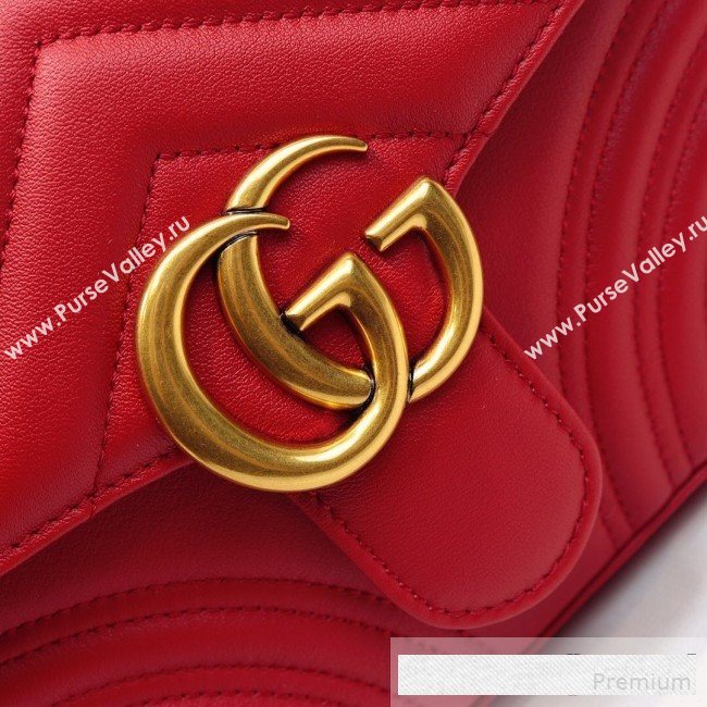 Gucci GG Marmont Leather Mini Top Handle Bag 547260 Red 2019 (MINGH-9061101)