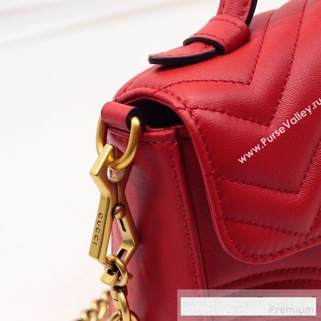 Gucci GG Marmont Leather Mini Top Handle Bag 547260 Red 2019 (MINGH-9061101)