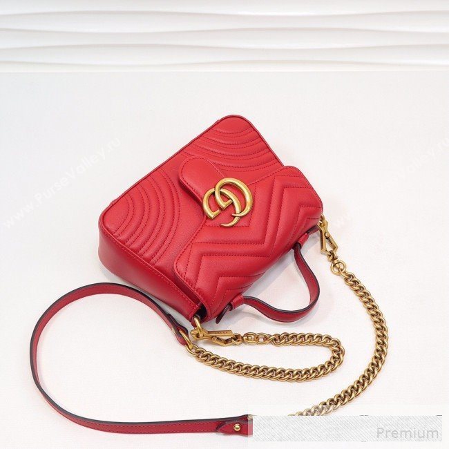 Gucci GG Marmont Leather Mini Top Handle Bag 547260 Red 2019 (MINGH-9061101)