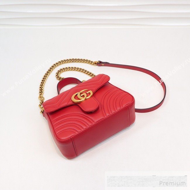 Gucci GG Marmont Leather Mini Top Handle Bag 547260 Red 2019 (MINGH-9061101)
