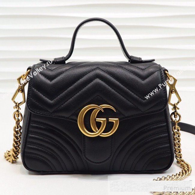 Gucci GG Marmont Leather Mini Top Handle Bag 547260 Black 2019 (MINGH-9061103)