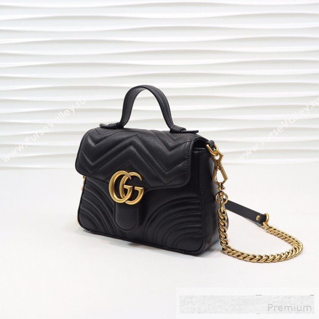 Gucci GG Marmont Leather Mini Top Handle Bag 547260 Black 2019 (MINGH-9061103)