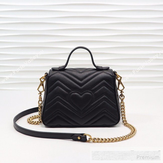 Gucci GG Marmont Leather Mini Top Handle Bag 547260 Black 2019 (MINGH-9061103)