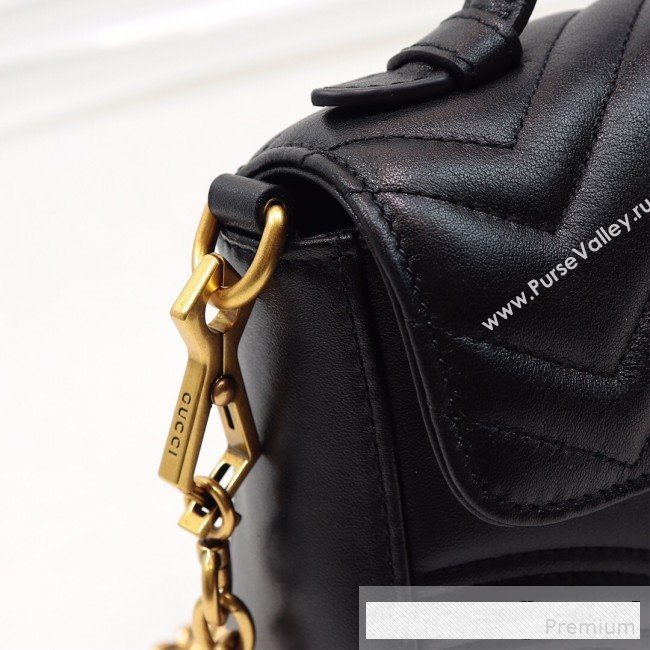 Gucci GG Marmont Leather Mini Top Handle Bag 547260 Black 2019 (MINGH-9061103)