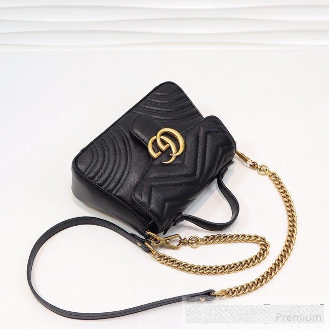 Gucci GG Marmont Leather Mini Top Handle Bag 547260 Black 2019 (MINGH-9061103)