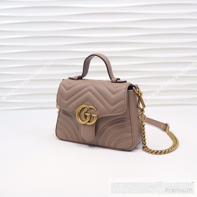 Gucci GG Marmont Leather Mini Top Handle Bag 547260 Dusty Pink 2019 (MINGH-9061104)