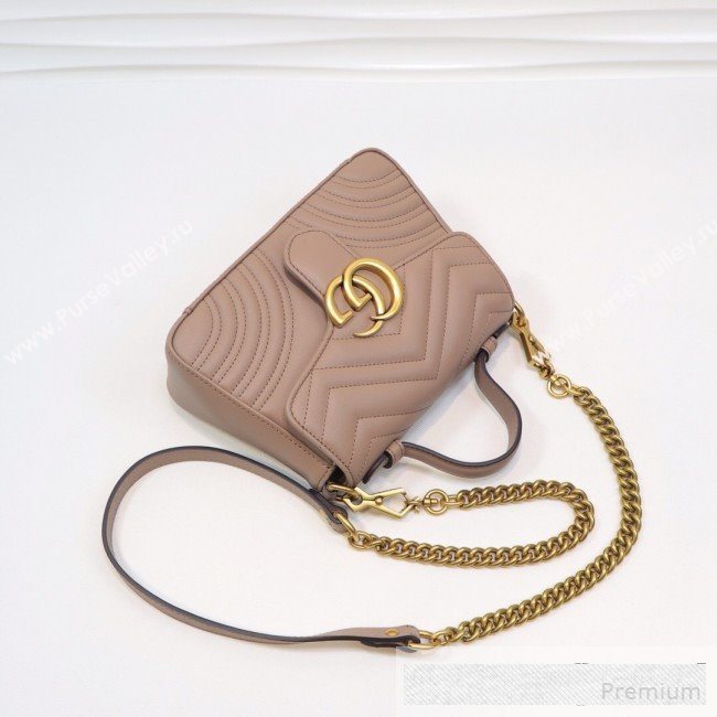 Gucci GG Marmont Leather Mini Top Handle Bag 547260 Dusty Pink 2019 (MINGH-9061104)