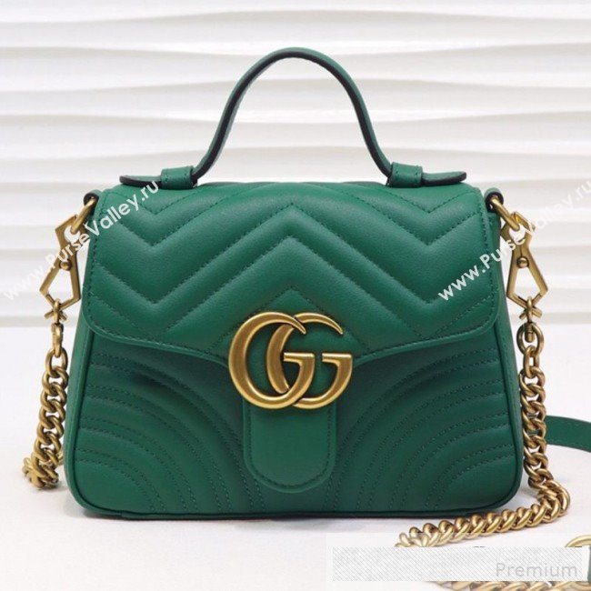 Gucci GG Marmont Leather Mini Top Handle Bag 547260 Green 2019 (MINGH-9061105)