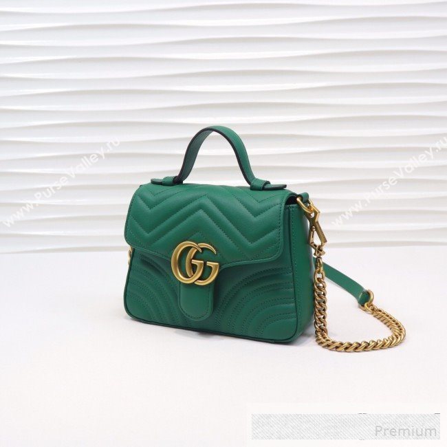 Gucci GG Marmont Leather Mini Top Handle Bag 547260 Green 2019 (MINGH-9061105)