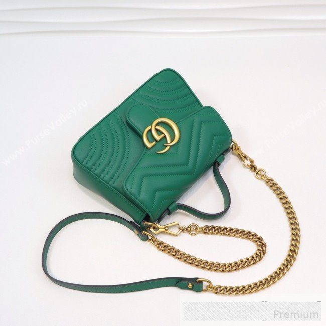 Gucci GG Marmont Leather Mini Top Handle Bag 547260 Green 2019 (MINGH-9061105)