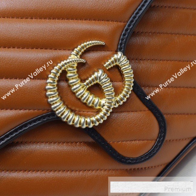 Gucci GG Diagonal Marmont Leather Small Top Handle Bag 498110 Cognac Brown/Black 2019 (MINGH-9061109)