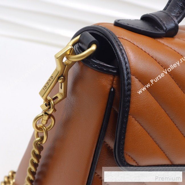 Gucci GG Diagonal Marmont Leather Small Top Handle Bag 498110 Cognac Brown/Black 2019 (MINGH-9061109)