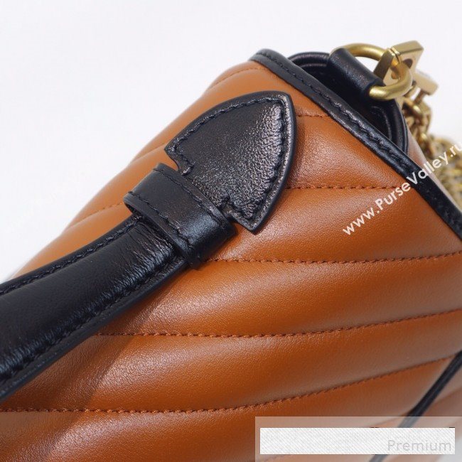 Gucci GG Diagonal Marmont Leather Small Top Handle Bag 498110 Cognac Brown/Black 2019 (MINGH-9061109)