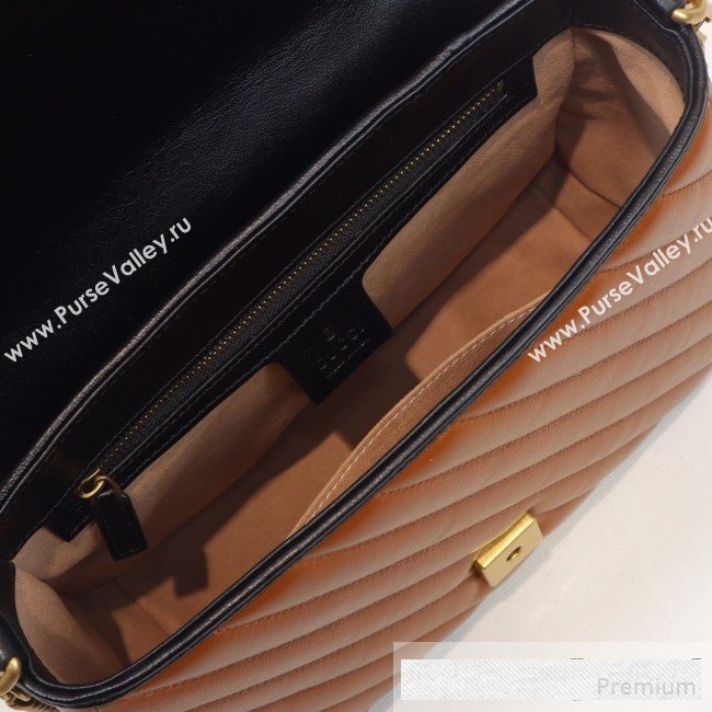 Gucci GG Diagonal Marmont Leather Small Top Handle Bag 498110 Cognac Brown/Black 2019 (MINGH-9061109)