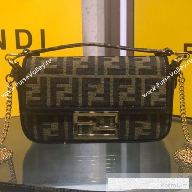 Fendi FF Fabric Mini Baguette Bag Brown/Black 2019 (AFEI-9061122)