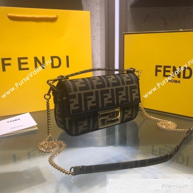 Fendi FF Fabric Mini Baguette Bag Brown/Black 2019 (AFEI-9061122)