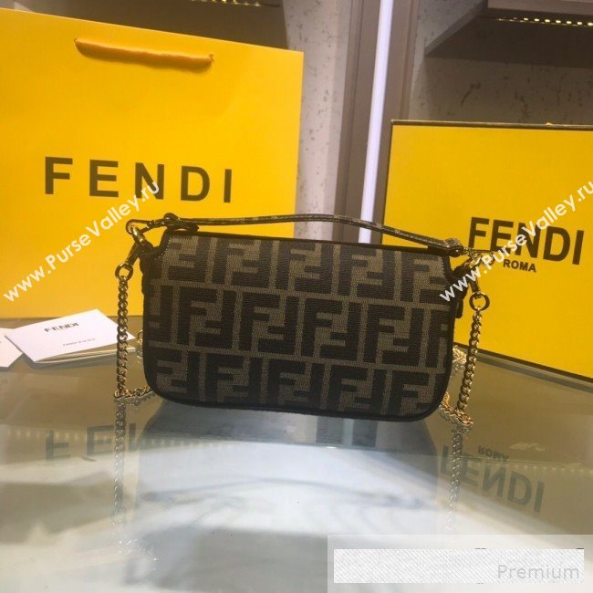Fendi FF Fabric Mini Baguette Bag Brown/Black 2019 (AFEI-9061122)