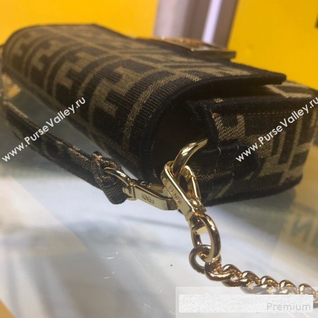 Fendi FF Fabric Mini Baguette Bag Brown/Black 2019 (AFEI-9061122)