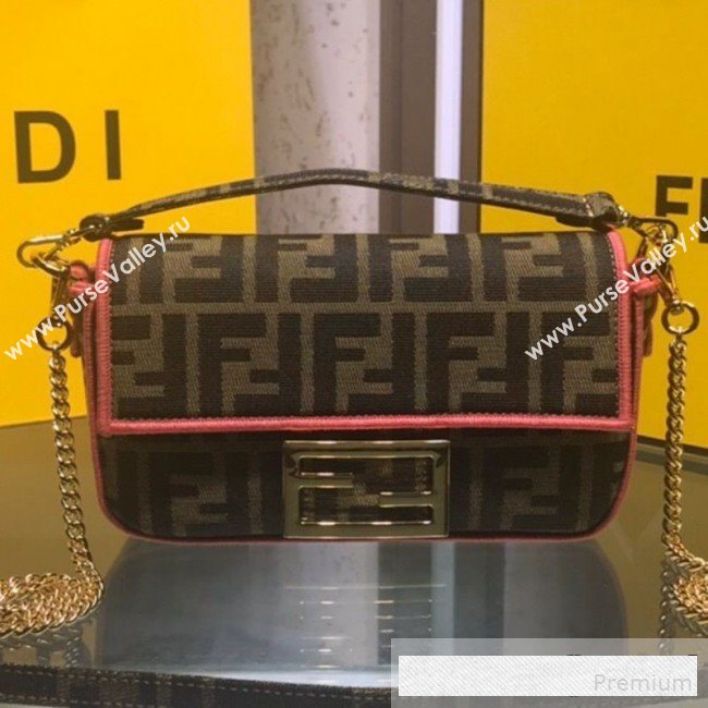 Fendi FF Fabric Mini Baguette Bag Brown/Pink 2019 (AFEI-9061123)