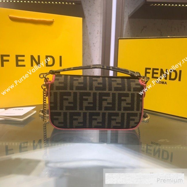 Fendi FF Fabric Mini Baguette Bag Brown/Pink 2019 (AFEI-9061123)