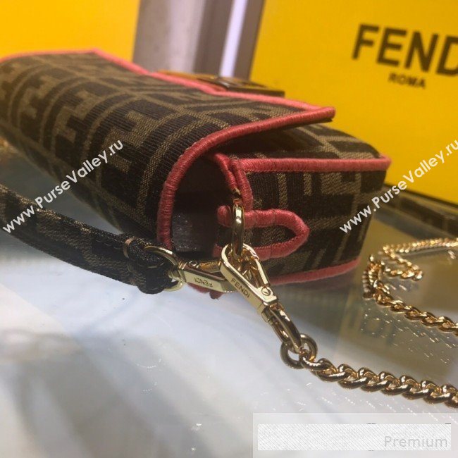 Fendi FF Fabric Mini Baguette Bag Brown/Pink 2019 (AFEI-9061123)