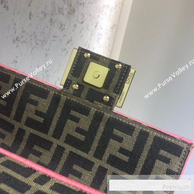 Fendi FF Fabric Mini Baguette Bag Brown/Pink 2019 (AFEI-9061123)