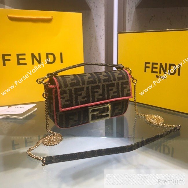 Fendi FF Fabric Mini Baguette Bag Brown/Pink 2019 (AFEI-9061123)