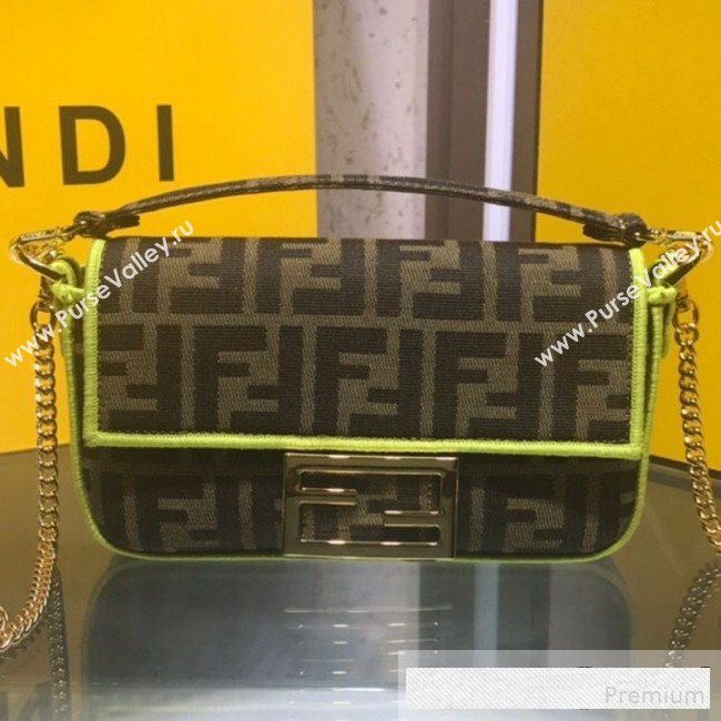 Fendi FF Fabric Mini Baguette Bag Brown/Neon Yellow 2019 (AFEI-9061124)