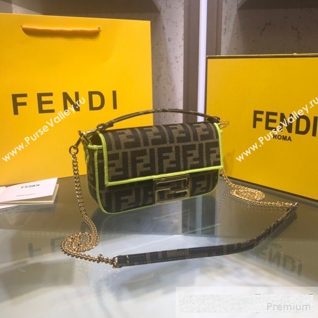 Fendi FF Fabric Mini Baguette Bag Brown/Neon Yellow 2019 (AFEI-9061124)