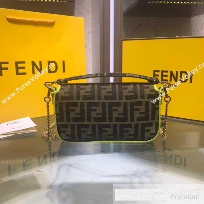 Fendi FF Fabric Mini Baguette Bag Brown/Neon Yellow 2019 (AFEI-9061124)