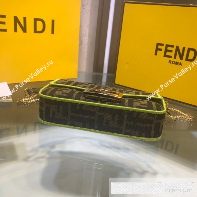 Fendi FF Fabric Mini Baguette Bag Brown/Neon Yellow 2019 (AFEI-9061124)