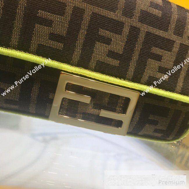 Fendi FF Fabric Mini Baguette Bag Brown/Neon Yellow 2019 (AFEI-9061124)