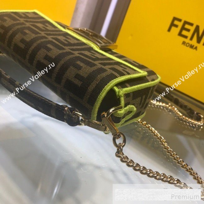 Fendi FF Fabric Mini Baguette Bag Brown/Neon Yellow 2019 (AFEI-9061124)