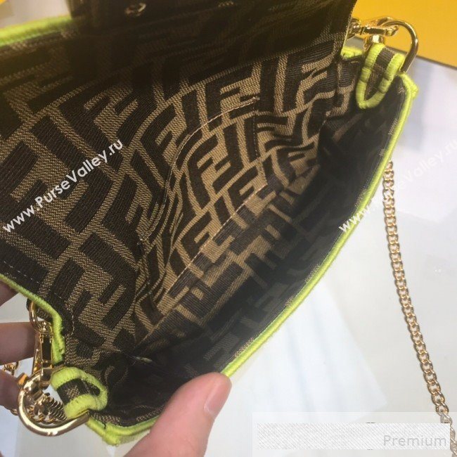 Fendi FF Fabric Mini Baguette Bag Brown/Neon Yellow 2019 (AFEI-9061124)