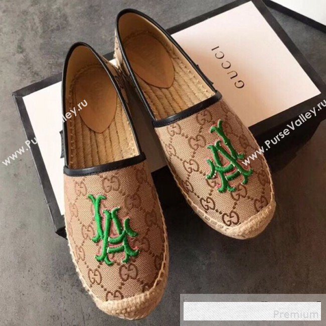 Gucci LA GG Canvas Flat Espadrilles Dark Beige 2019 (EM-9061209)