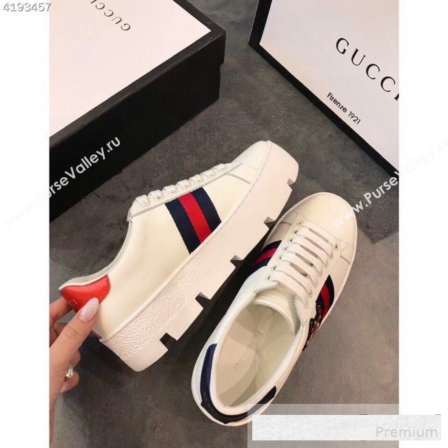 Gucci Ace White Calfskin Dog Embroidered Platform Sneaker 577573 2019 (EM-9061214)