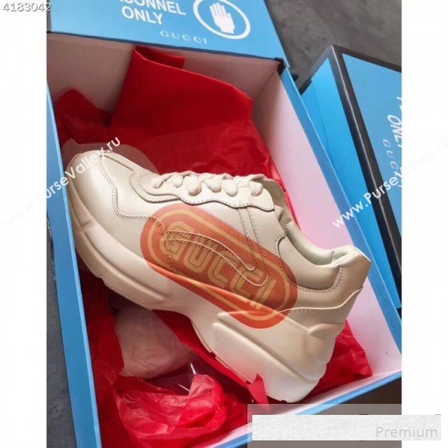 Gucci Rhyton Gucci Print Leather Sneakers 523609 White 2019(For Women and Men) (EM-9061246)