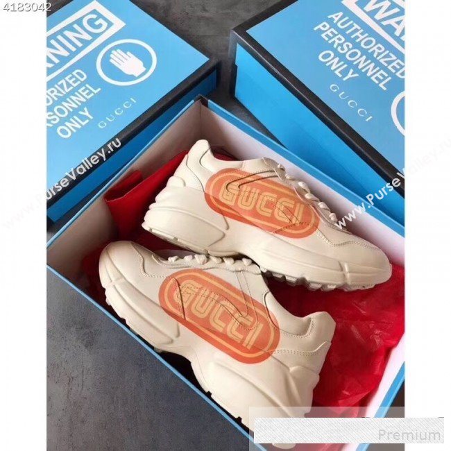 Gucci Rhyton Gucci Print Leather Sneakers 523609 White 2019(For Women and Men) (EM-9061246)