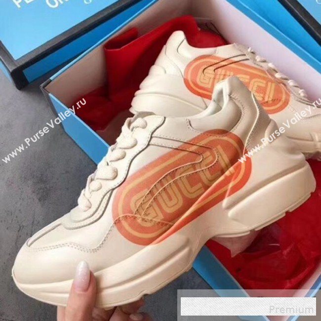 Gucci Rhyton Gucci Print Leather Sneakers 523609 White 2019(For Women and Men) (EM-9061246)